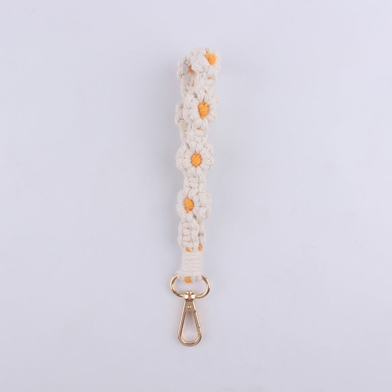 Wholesale New Cartoon Daisy keychain handmade woven INS cotton rope key lanyard